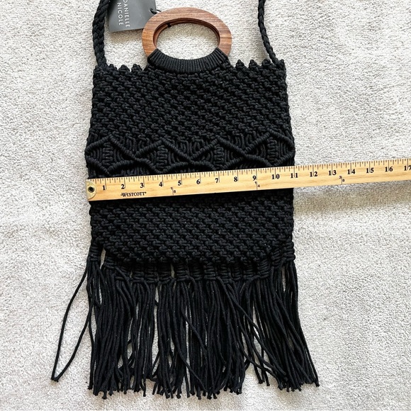 DANIELLE NICOLE NWT Macrame Bag Black Fringe Boho Trendy Stylish Festival - Picture 8 of 11